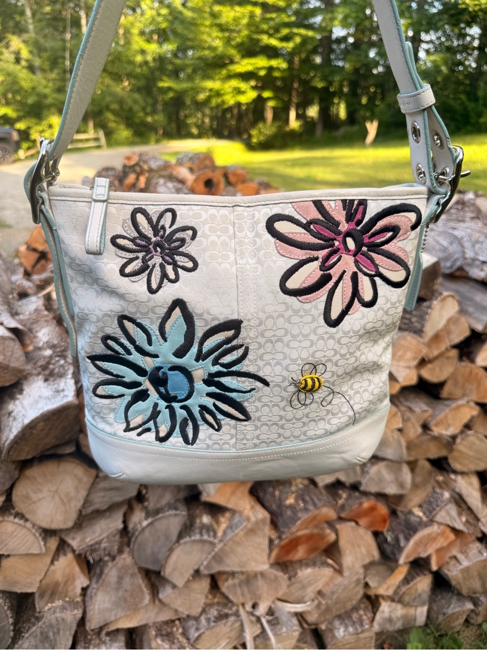 Coach White Floral Duffle Bag F10871 🐝 - Picture 2 of 16
